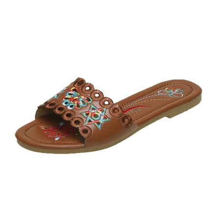 

nsendm Women%27s+slippers Fashion Spring And Summer Women Slippers Flat Embroidered Acupressure Slippers for Women Brown 7