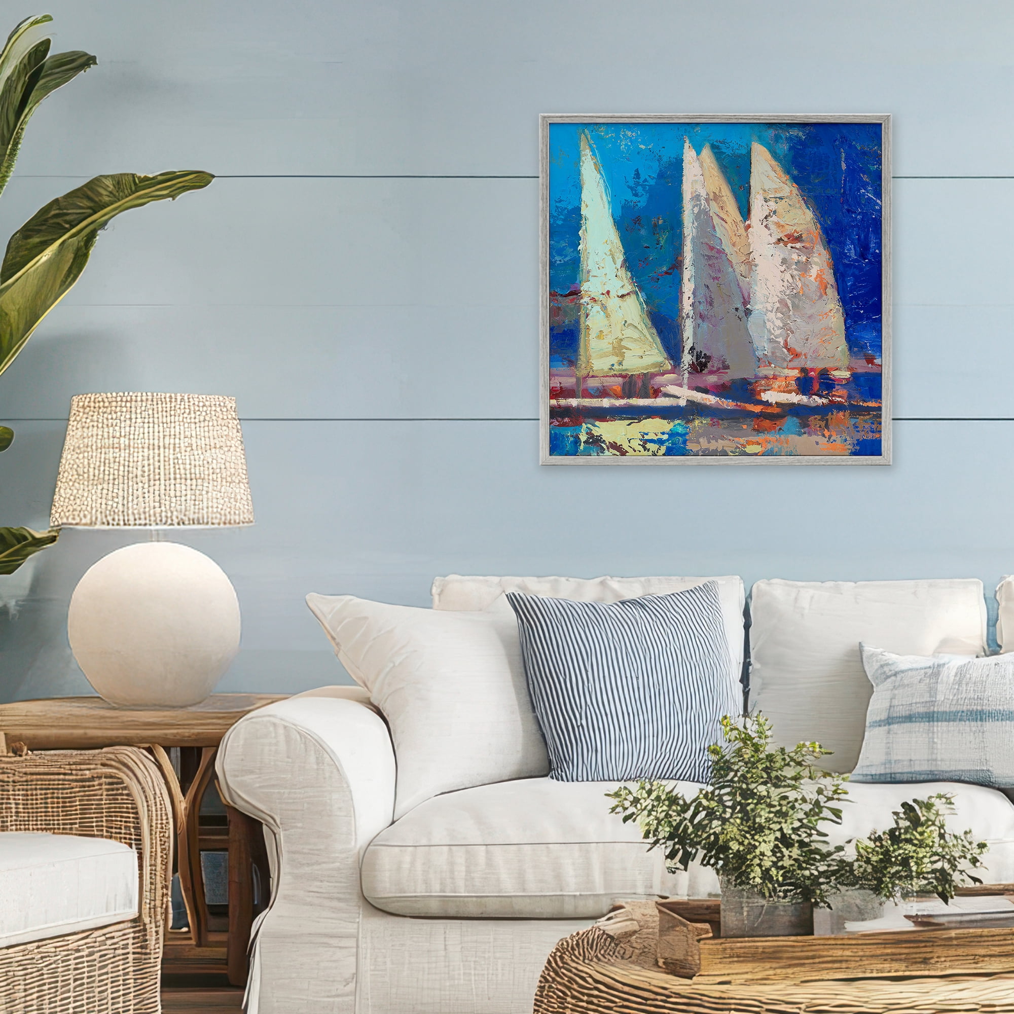 Stupell Industries A Strong Wind Sailboats Gray Framed Giclee Art, design by Beth A. Forst