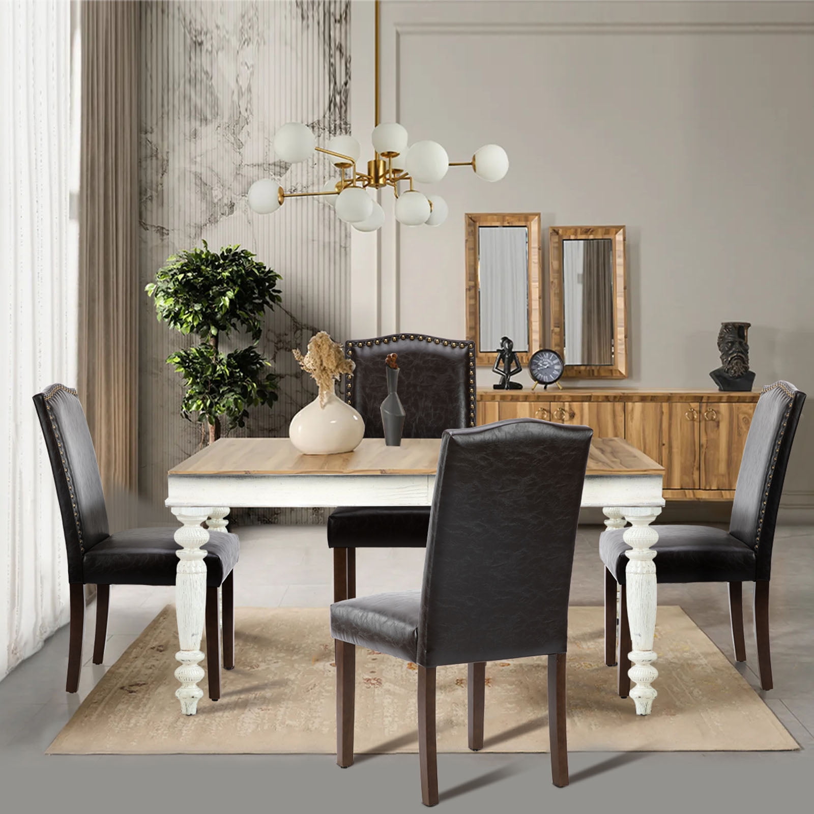 EDX Dining Chairs Set of 2, Parsons Chairs with Nailhead Trim and Wood Legs