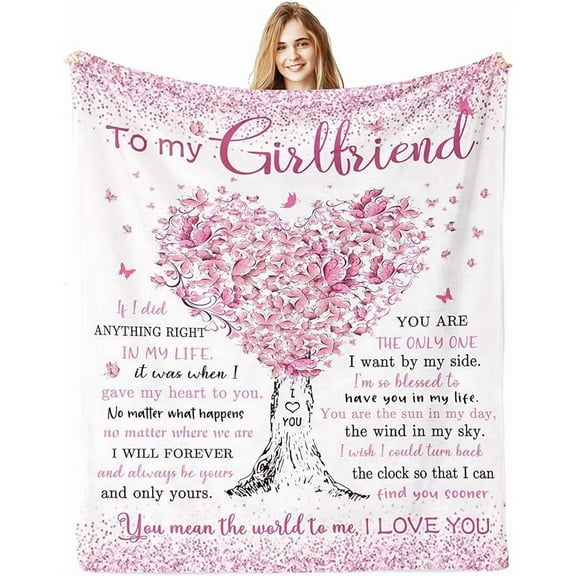 Gifts for Girlfriend, I Love My Girlfriend Birthday Gift, Cute Birthday Gift for Girlfriends Blanket 60"x 50", Best Gifts for GF, Romantic Anniversary Present for Her