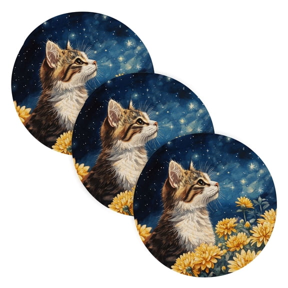 BZSMCE Mats for Pots,Pans Place Cat Among Flowers under Stars Simple Style Pattern Pot Mats