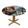 thumbnail image 3 of PIKWEEK  Fitted Round Tablecloth with Elastic Edge Wipe Clean Rooster Chicken in Barnyard Table Cloth for Outdoor/Indoor Use, 3 of 7