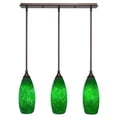 thumbnail image 1 of 3 Light Linear Pendalier With Hang Straight Swivels Shown In Bronze Finish With 5.5" Green Fusion Glass, 1 of 1