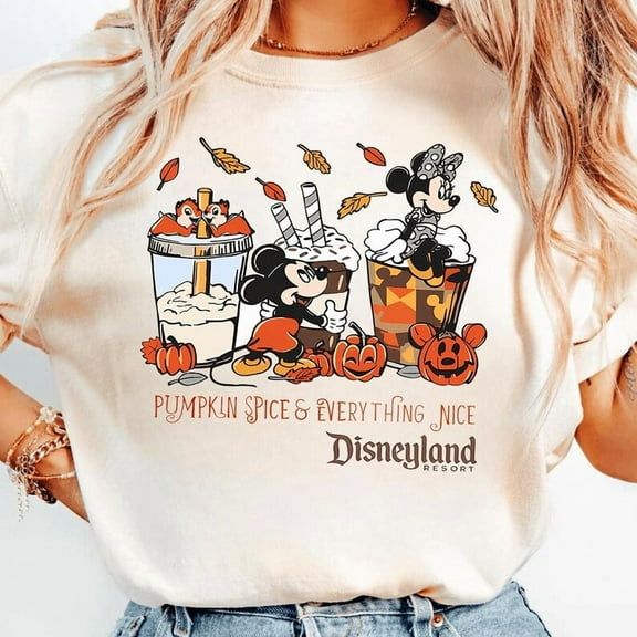 Cute Mickey Minnie Mouse Pumpkin Spice Everything Nice Autumn Leaves Shirt, Disneyland Resort Fall Vibes Tee, Disney Family Halloween Trip