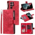 thumbnail image 1 of Jiahe Cover for Samsung Galaxy S22 Ultra Wallet Case,Embossed Flip Leather Shoulder Strap Shockproof Protective Card Slots Holder Cover,Red, 1 of 7