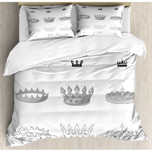 Crown Duvet Cover Set Monochrome Demonstration Of Various Queen King Head Adornments Aligned Decorative Bedding With Pillow Shams Dark Grey And Pale Taupe By Ambesonne Com - King And Queen Crown Bedding Crown Duvet Cover Set Monochrome Demonstration Of Various Queen King Head Adornments Aligned Decorative Bedding With Pillow Shams Dark Grey And Pale Taupe By Ambesonne Com - King And Queen Crown Bedding