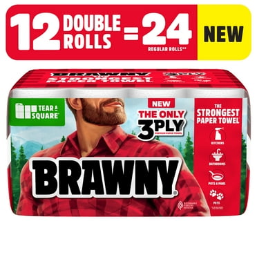 Brawny Tear-a-Square 3-Ply Paper Towels, 12 Double Rolls