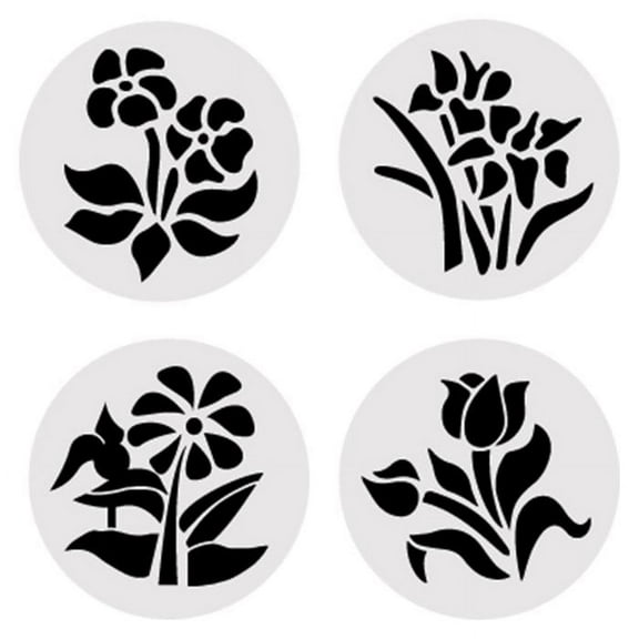 4 PC Set 3x3 Floral Round Flower Variety Stencil Pack