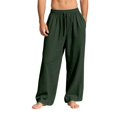 thumbnail image 4 of Domuza Mens Cotton-Linen Pants Drawstring Elastic Waist Linen Summer Casual Pants Sports & Recreation Breeze Beach Pants-Dark Green XL, 4 of 6