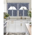 thumbnail image 4 of Navy Blue Floral Boho Swag Curtains for Living Room/Bedroom Windows, Ethnic Tribe Abstract Art Flower Kitchen Curtains and Valances Set 36 Inch Length, Light Filtering Swags Valance Curtain Panels, 4 of 5