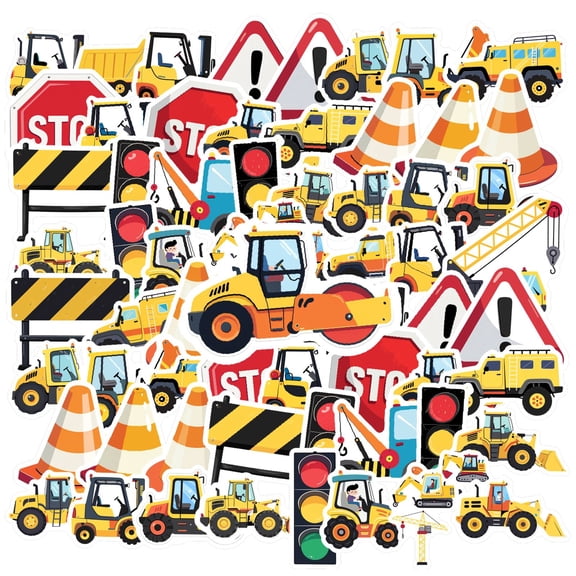 35pcs Cartoon Construction Stickers Vehicle Stationery Stickers Traffic Funny Stickers for Luggage Laptop Phone