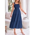 thumbnail image 4 of Vestido PRETTYGARDEN para mujer, midi, fruncido, de verano, azul oscuro, 4 of 9