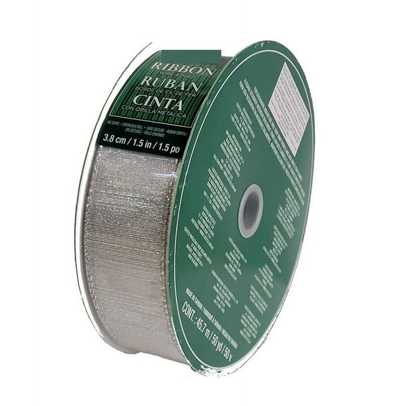 Kirkland Signature Wire Edged Silver Metallic Ribbon 50 yards x 1.5 inches