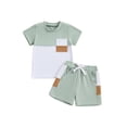 thumbnail image 2 of Aojekbee Toddler Boys Summer Shorts Sets Short Sleeve Contrast Color Tops and Drawstring Shorts Sets, 2 of 10