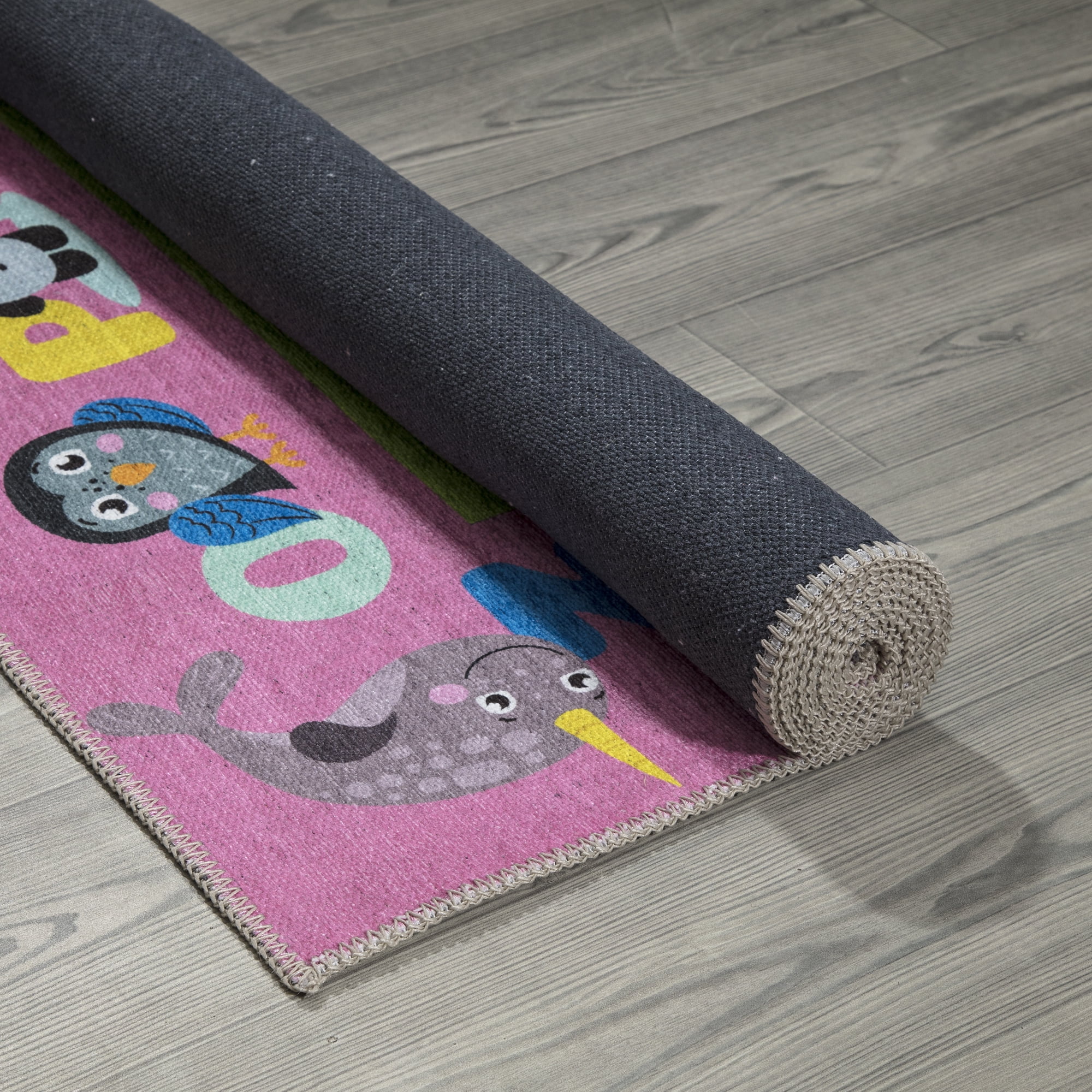 Ottomanson Washable Flatweave Kids Hopscotch Princess 5x7 Play Mat Area Rug, 5' x 7', Pink