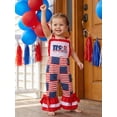 thumbnail image 5 of BemeyourBBs Toddler Baby Girl 4th of July Outfit Infant Baby Girl Independent Days Clothes Patriotic American Flag Overalls Romper Sleeveless Layered Flare Pants Jumpsuit Toddler Girl Summer Outfit, 5 of 9