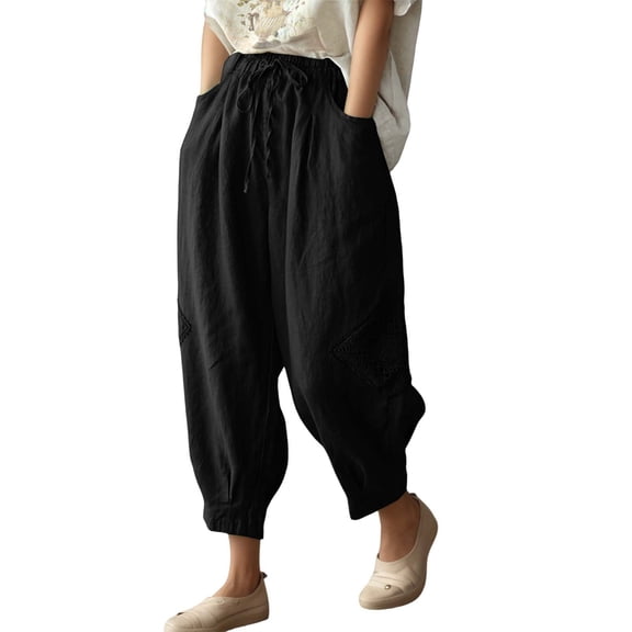 DHFJKG Harem Pants For Women 2026 Summer Beach Clothes Elastic Waist Comfortable Solid Color Loose Fit Tapered Joggers Pants Versatile Trousers