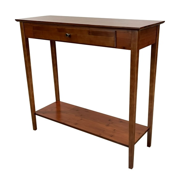Solid Bamboo 2-Tier Console Table with Drawer Mahogany