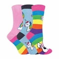 thumbnail image 2 of Sock Snob - Childrens Girls 3 Pack Mythical Unicorn Striped Rainbow Theme Socks, 2 of 2