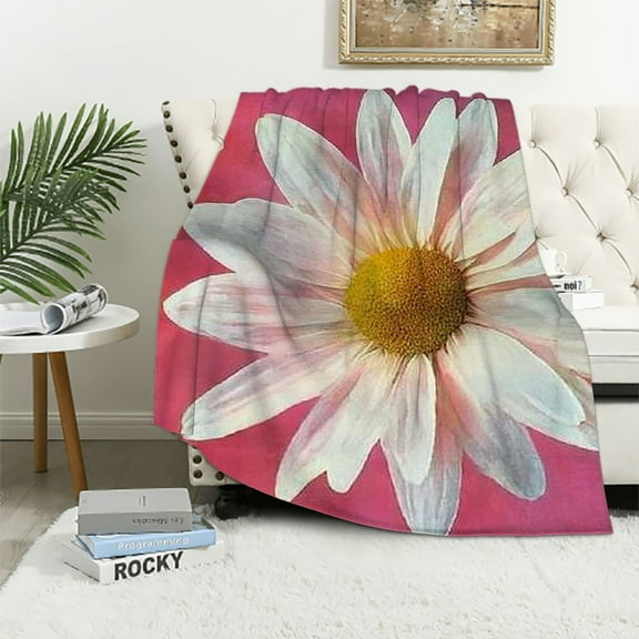 Patifu Daisy Flannel Blanket, Pink Daisy Gifts, Floral Blanket for Women, Soft Lightweight Throw Blankets for Bed Home Travel Decor 40x50in