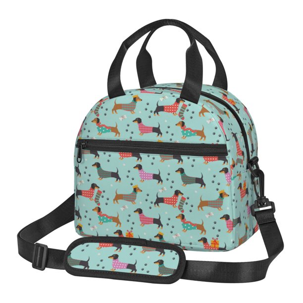 Easygdp Christmas Dachshund Caja de Almuerzo para Mujeres y Hombres, Bolsa de Almuerzo Insulada, Bolsas Reutilizables Impermeables para Viajes, Trabajo y Picnics