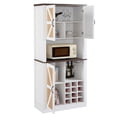 thumbnail image 3 of Hommoo Cabinet,76-Inch Farmhouse Kitchen Faux Rattan Wine Cabinet, Large Wooden Faux Rattan Storage Cabinet with Barn Doors and Microwave Shelves,White+Walnut, 3 of 8