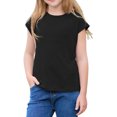 thumbnail image 2 of Cap Sleeve Summer Kids Solid Color Casual Shirt Girls Children Crewneck Simple Shirt Tops for 5-14 Years, 2 of 4