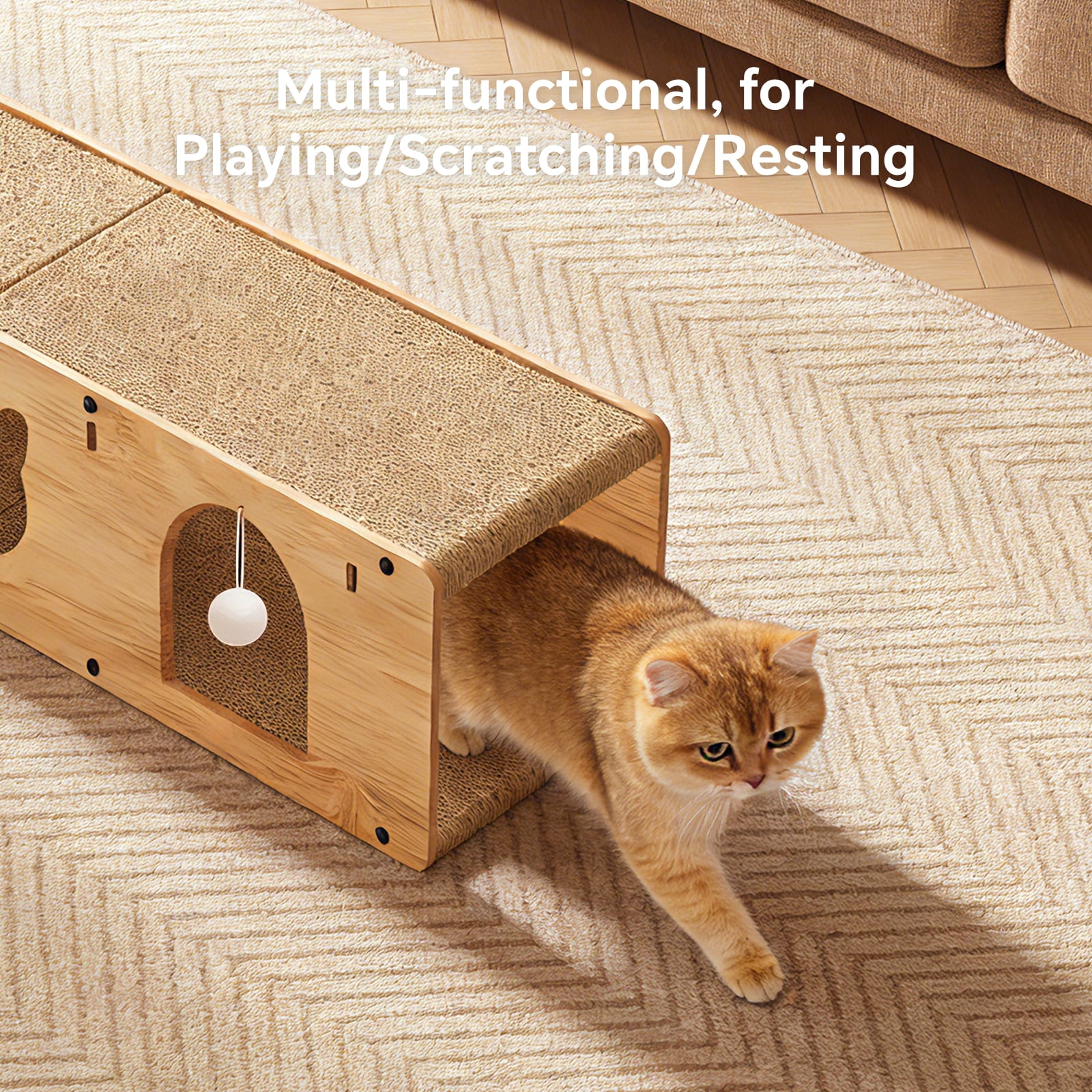 Cat Scratcher Tunnel, Scratching Pad Furniture Protection Comfortable Scratch Resistant Interactive Toy, 100*30*30cm