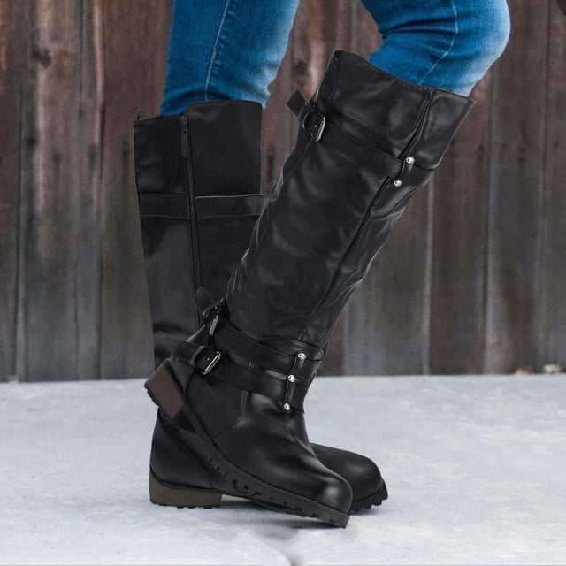 EGNMCR Bottines pour Femmes Bottes Mode pour Femmes Bottes Unies Fermeture Éclair Femmes Bout Rond Bottes à Talon Moyen Chaussures