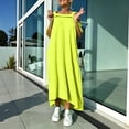 thumbnail image 4 of Uscallm Women Plus Size Off Shoulder Short Sleeve High Low Flowy Casual Maxi Dress Solid Boho Beach Vacation Swing Long Dresses, Yellow 2XL, 4 of 9