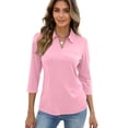 thumbnail image 5 of Qwertyu Women's Polo Shirts 3/4 Sleeve V Neck Business Casual Tops Collared Cotton Golf Polos Work Summer Tees Light pink XL, 5 of 5