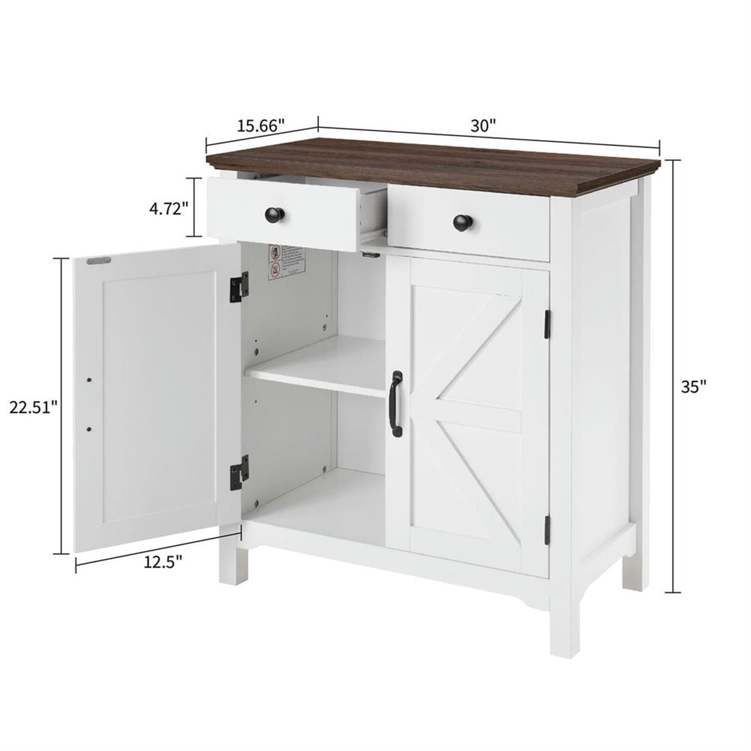 Demi Bonn Farmhouse Buffet Cabinet with Drawer and Adjustable Shelf, Storage Cabinet, Barn Door Accent Sideboard for Kitchen, Living Room, Entryway, White