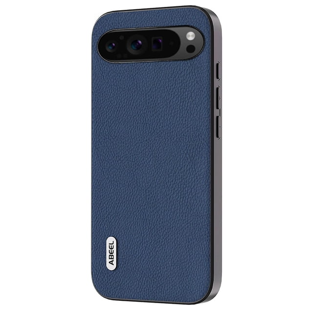 ABEEL For Google Pixel 9 Pro Case Litchi Textured Cowhide Leather Coated TPU+PC Phone Cover - Blue