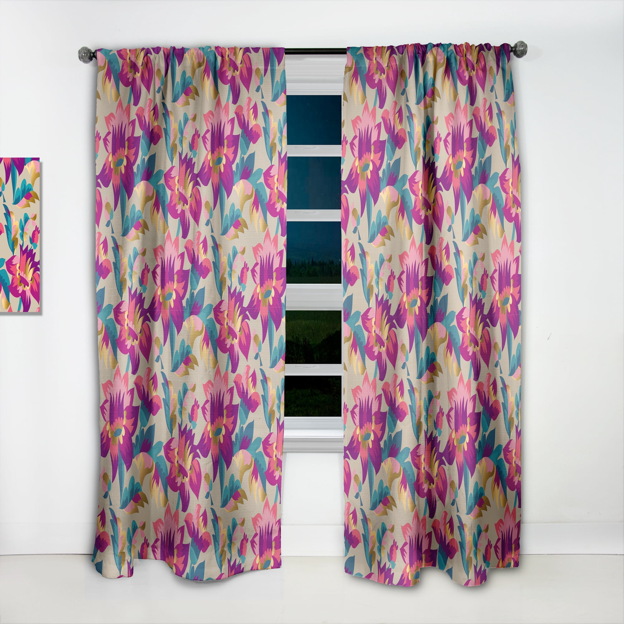 Designart 'Elegant blossom Retro pattern' Mid-Century Modern Curtain Panel