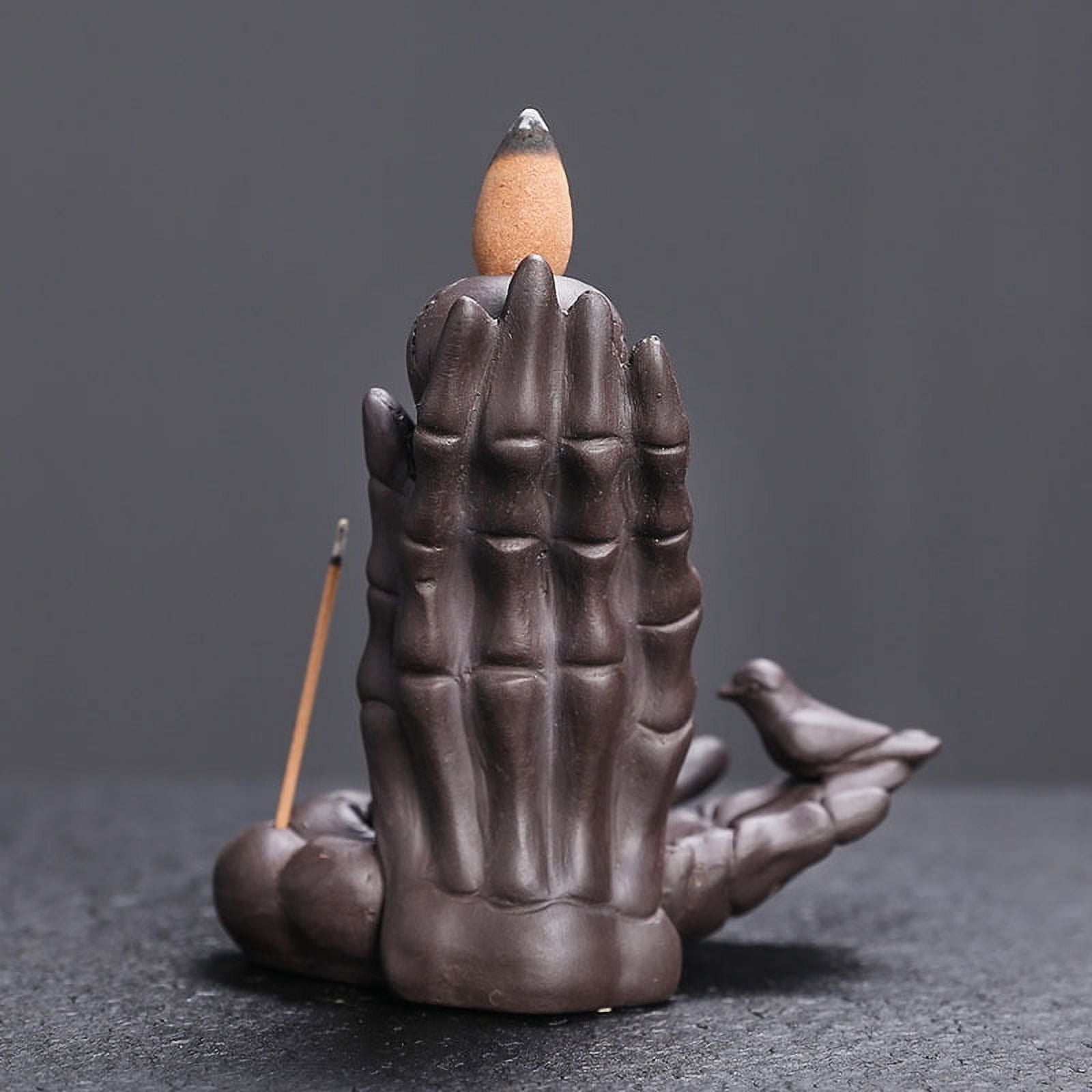 Ceramic Skull Head Incense Burner Ornament Ghost Hand Waterfall Backflow Incense Stick Holder Aromatherapy Halloween Decoration