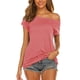 thumbnail image 1 of Top de manga corta con hombros descubiertos, estampado liso, longitud media, ajuste holgado, camiseta informal de moda para mujer de verano, 1 of 6