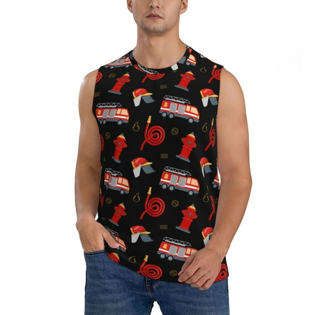 Bingfone Fire Fighting Pattern Men's Tank Tops Workout Sleeveless Tee Shirts Running Beach Tanks for Men-Medium
