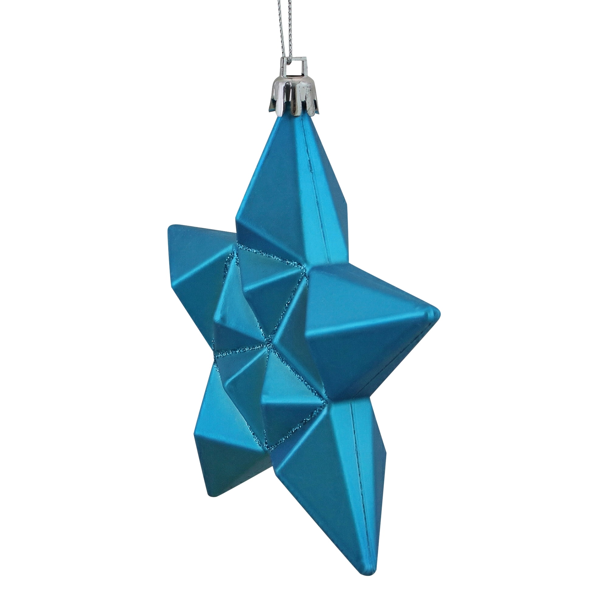 DAK 12ct Matte Turquoise Blue Glittered Star Shatterproof Christmas Ornaments 5" (127mm)