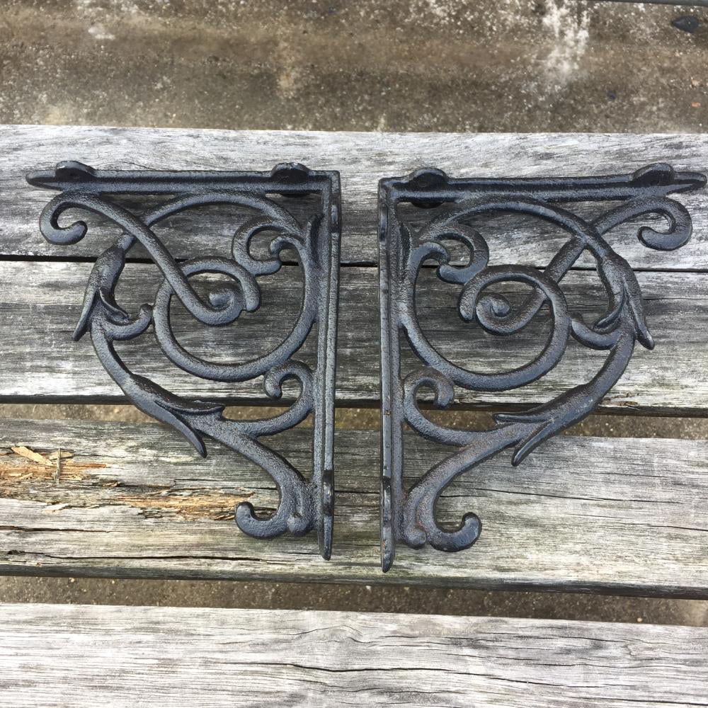 A Pair Antique Style Cast Iron Brackets Garden Braces Rustic Shelf Bracket Black 