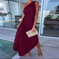 thumbnail image 2 of Women's One Shoulder Dress, Asymmetric Pleated Cocktail Party Dresses, Flattering High Waisted Accordion Ruffle Summer Wedding Guest Midi Gown, 2 of 5