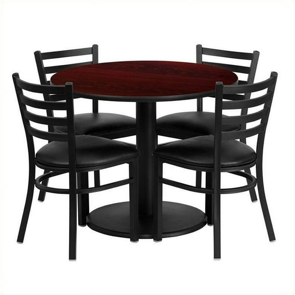 Bowery Hill 5 Piece Round Laminate Table Set Mahogany and Black