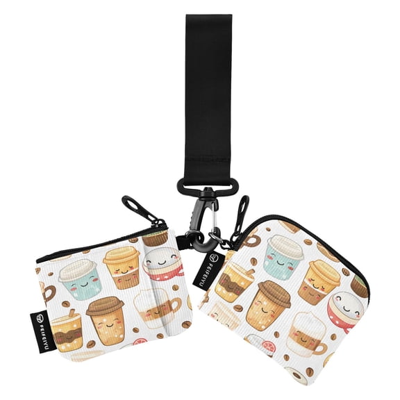 Portable Coin Purse Two 4.13x4.13 Iinches 4.13x3.5 Inches Wrist Coin Purse Keys Coin Purse Portable Women's Purse Cartoon Coffee Mug