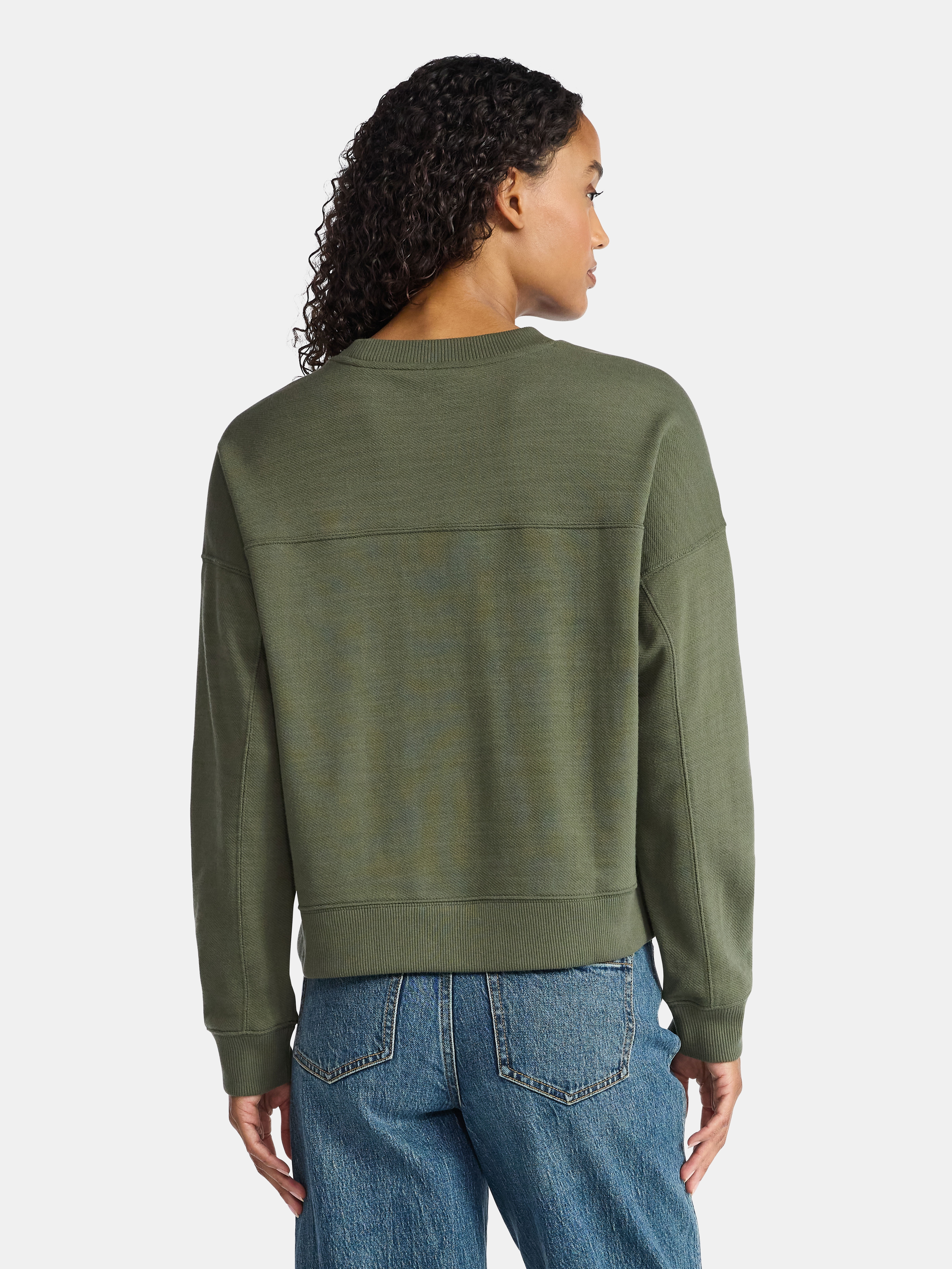Time and Tru Women’s Ribbed Panel Sweatshirt with Long Sleeves, Sizes XS-XXXL