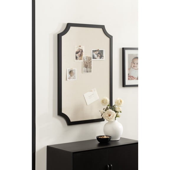 Kate and Laurel Holbrook Glam Framed Scallop Fabric Pinboard, 24 x 36, Black, Decorative Modern Scalloped Bulletin Board for Use as Vision Board or Wall Organization