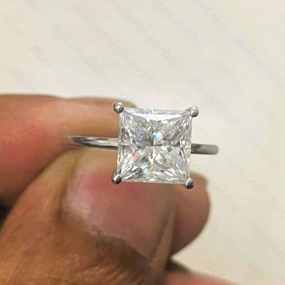 Princess Cut Moissanite Engagement Ring Solitaire Solid Silver Anniversary Gift Rings Moissanite Promise Ring For Women