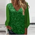 thumbnail image 2 of Jalioing Womens Sequin Blouse V-Neck Fashion Tunic Top Patchwork Long Sleeved Sparkly Dressy Shirt (X-Large, Green), 2 of 8