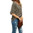 thumbnail image 3 of Femmes T-shirt Évasé Manches Courtes Femmes V en Vrac Haut V Col Blouse Décontractée, Léopard, M, 3 of 6