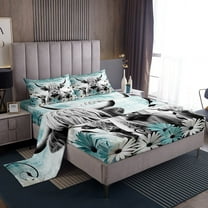 Erosebridal Highland Cow Print Bed Sheets Full,Teal Western Farmhouse Sheet Set Rustic Home Decor,Longhorn Cattle Farm Animals Fitted Sheet Daisy Floral Bedding Set Cowboys