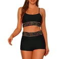 thumbnail image 1 of Conjuntos de bikini de color contrastante para mujer de 2 piezas, traje de baño de cintura alta con escote redondo, talla X-Large, negro, 1 of 5