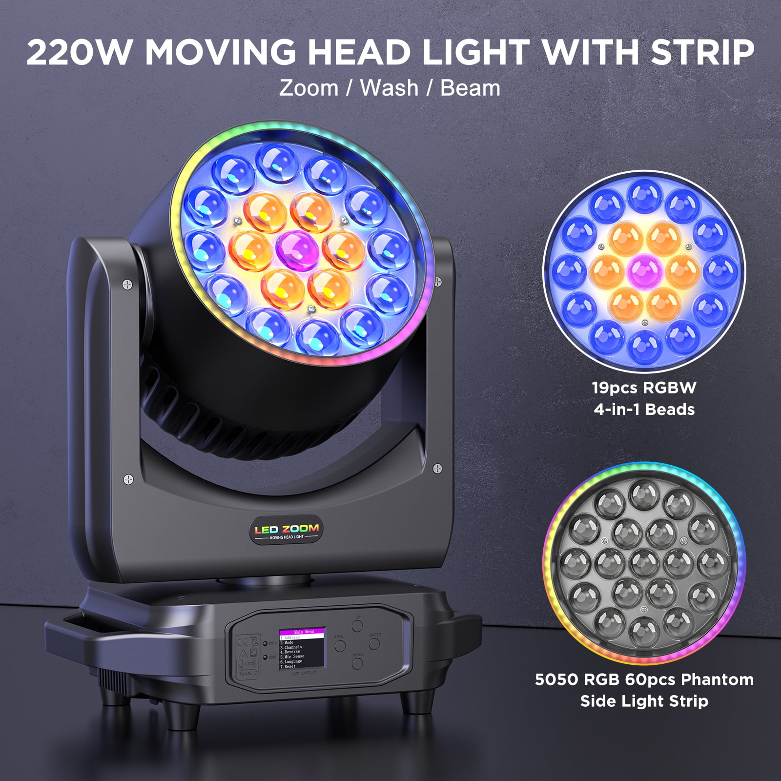 LED Moving Head Light 19x8W Beam/Wash/Zoom Effect Stage Lights, 2pcs RGBW 4in1 DJ Lights with RGB LED Outer Aperture Effect for Music Party Disco Wedding